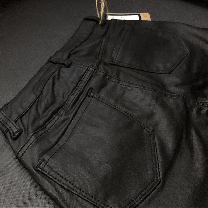 Women's Elastic Skinny Leather Look Jeans