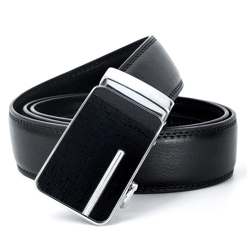 Luxury Genuine Leather Men's Belt with Geometric Buckle