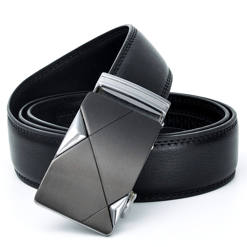 Luxury Genuine Leather Men's Belt with Geometric Buckle