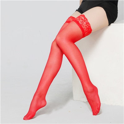 Women's Lace Trim Silk Stockings