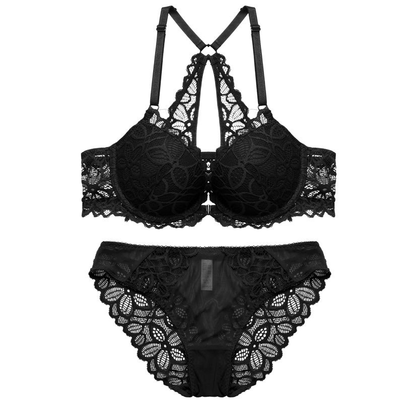 Women's Lace Decorated Lingerie Set with Front Closure