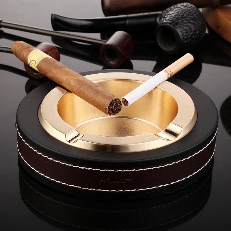 Luxury Leather Coated Metal Cigar Ashtray