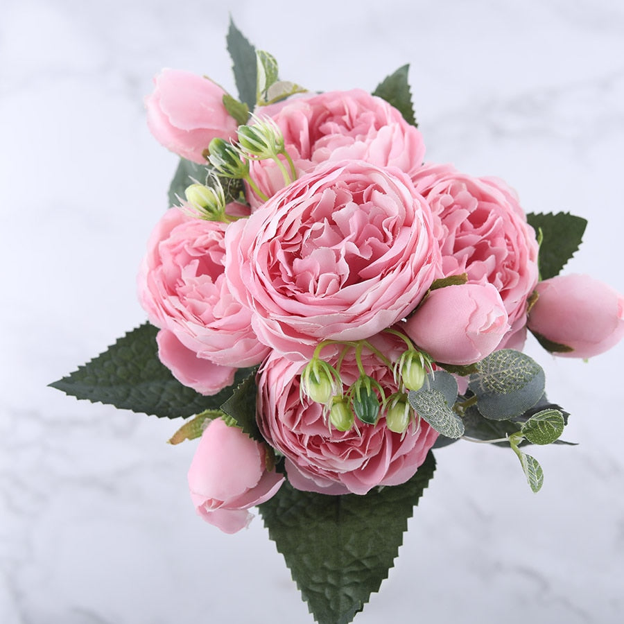 Pink Peony and Rose Home Decor Artificial Flowers Bouquet