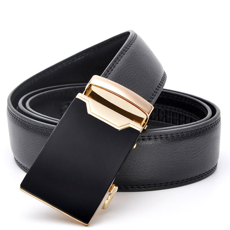 Luxury Genuine Leather Men's Belt with Geometric Buckle