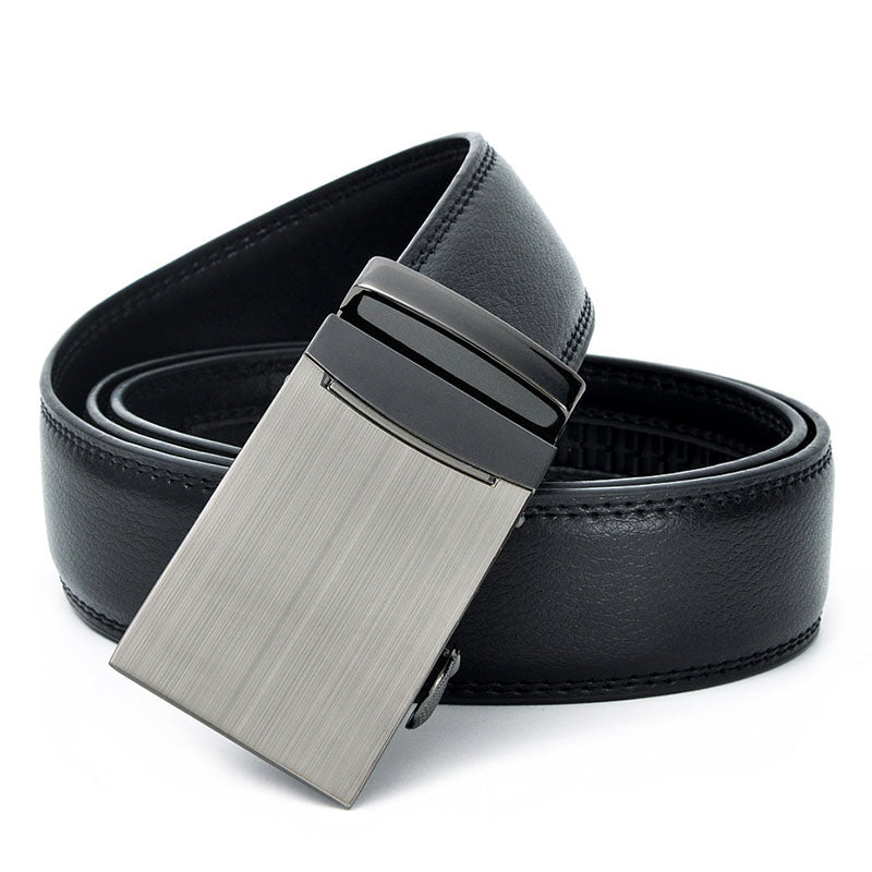 Luxury Genuine Leather Men's Belt with Geometric Buckle