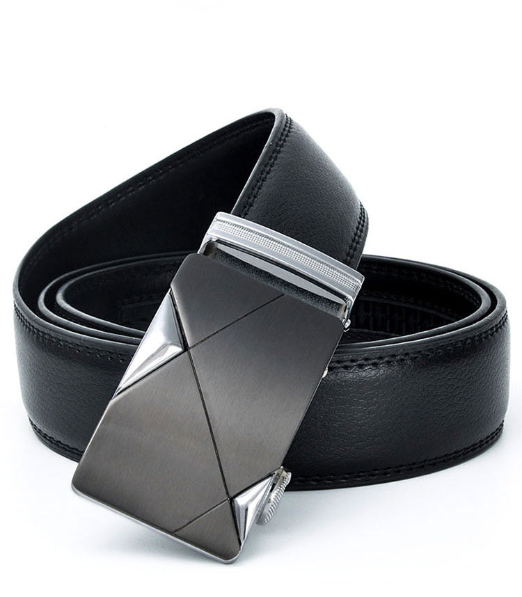 Luxury Genuine Leather Men's Belt with Geometric Buckle