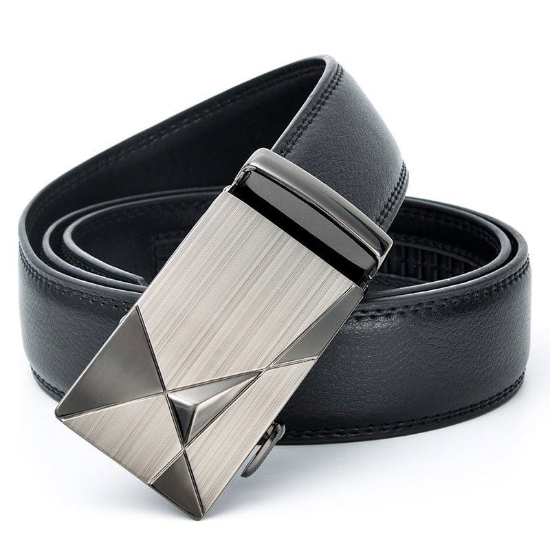 Luxury Genuine Leather Men's Belt with Geometric Buckle