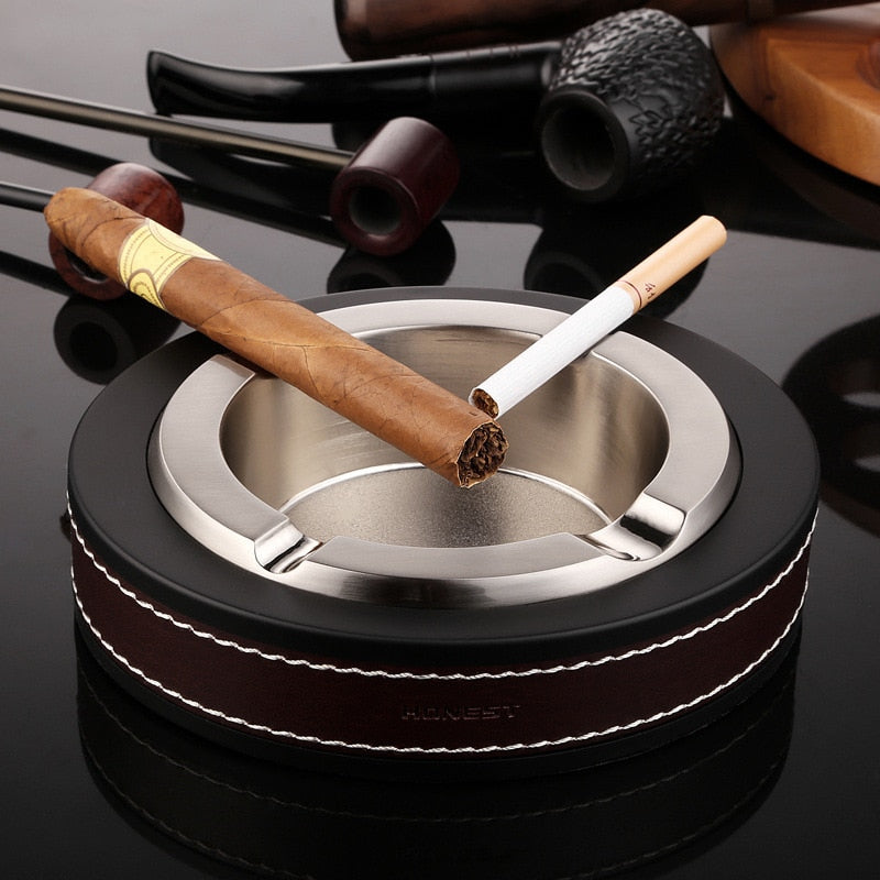 Luxury Leather Coated Metal Cigar Ashtray