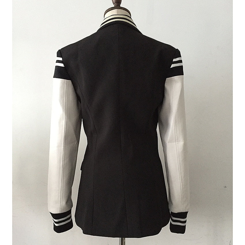 Black Women's Jacket with White Leather Sleeves