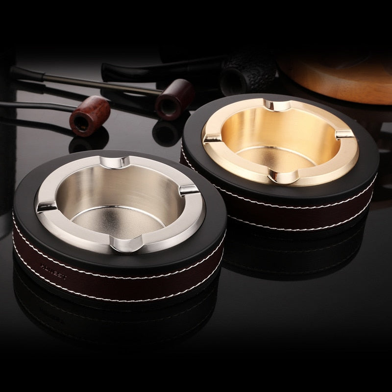 Luxury Leather Coated Metal Cigar Ashtray