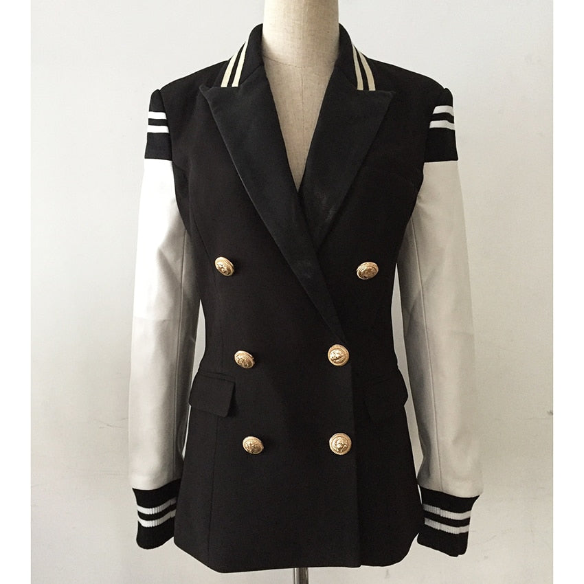 Black Women's Jacket with White Leather Sleeves