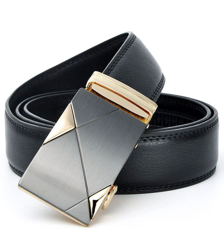 Luxury Genuine Leather Men's Belt with Geometric Buckle