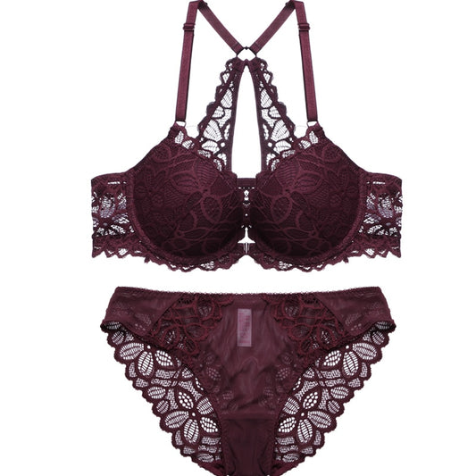 Women's Lace Decorated Lingerie Set with Front Closure