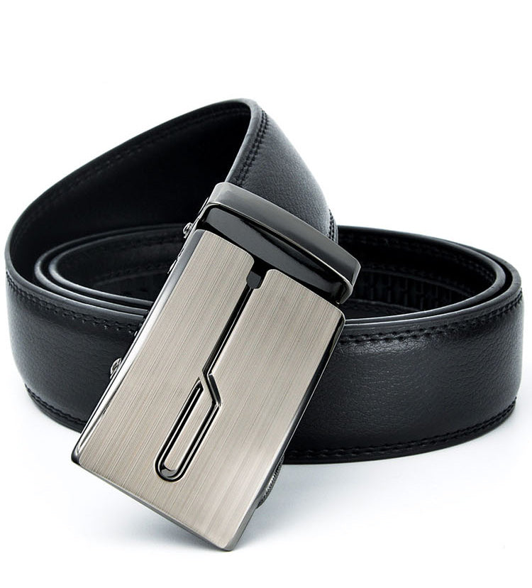 Luxury Genuine Leather Men's Belt with Geometric Buckle