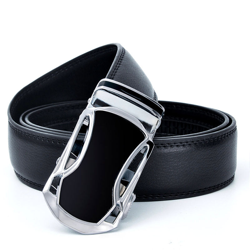 Luxury Genuine Leather Men's Belt with Geometric Buckle