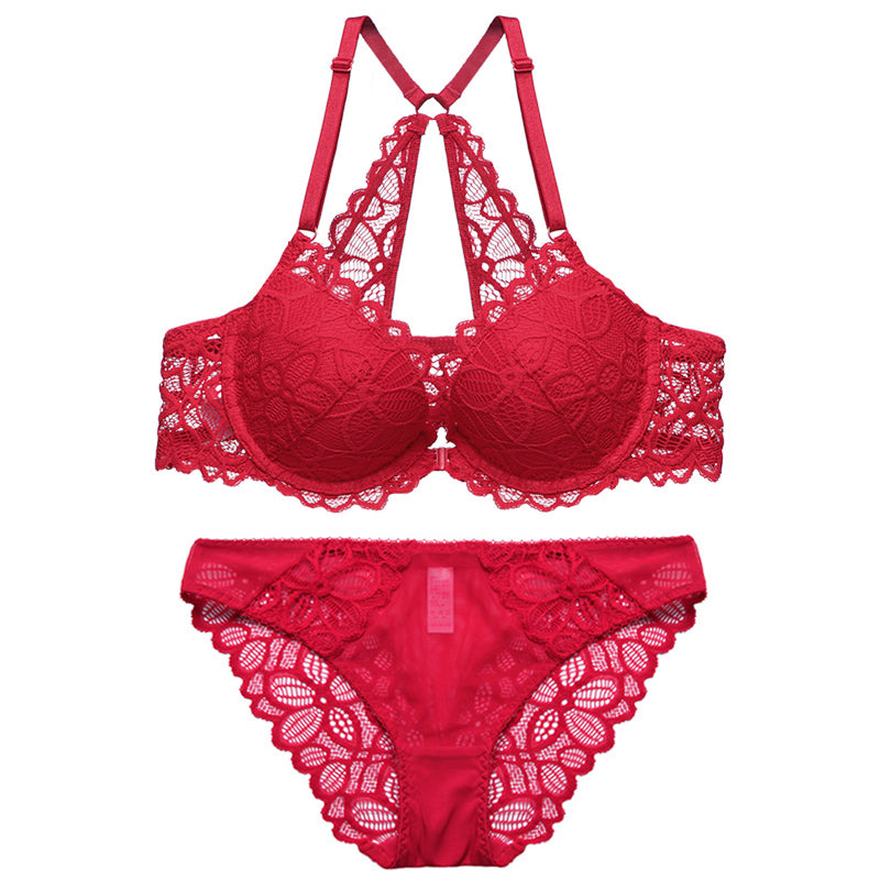 Women's Lace Decorated Lingerie Set with Front Closure