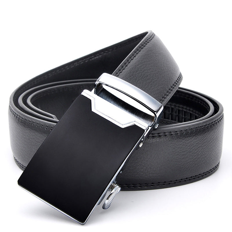 Luxury Genuine Leather Men's Belt with Geometric Buckle