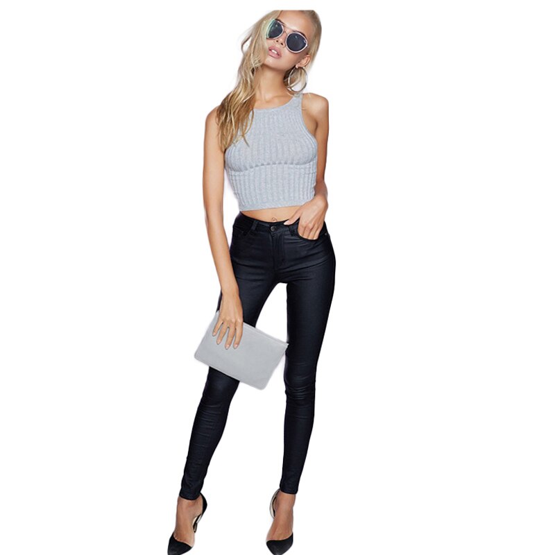 Women's Elastic Skinny Leather Look Jeans