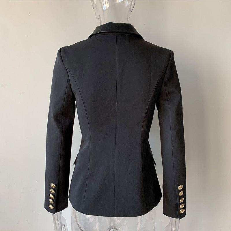 Black Women's Jacket with PU Leather Collar