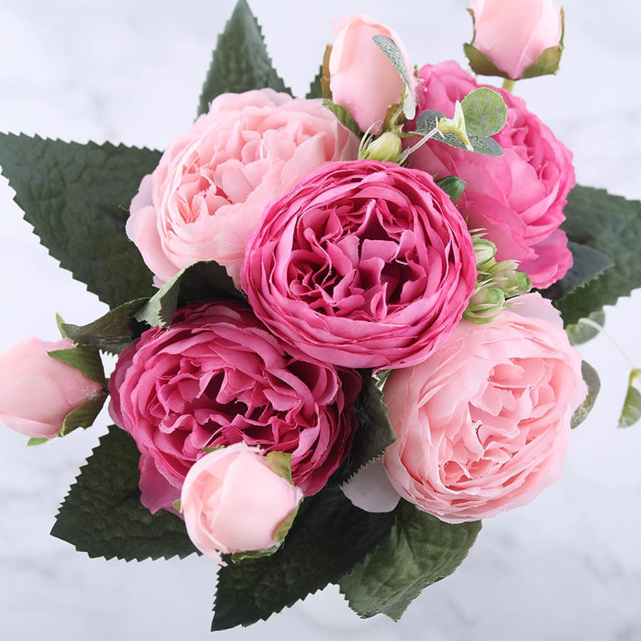 Pink Peony and Rose Home Decor Artificial Flowers Bouquet