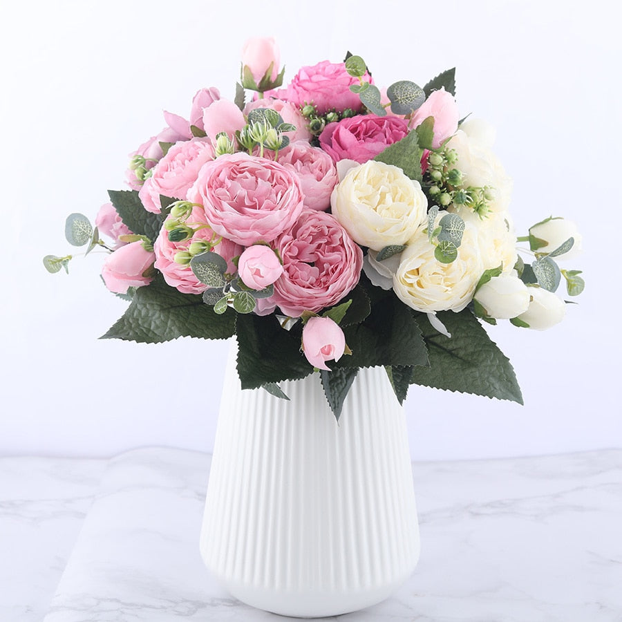 Pink Peony and Rose Home Decor Artificial Flowers Bouquet