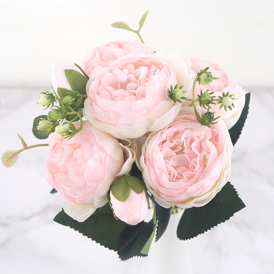 Pink Peony and Rose Home Decor Artificial Flowers Bouquet