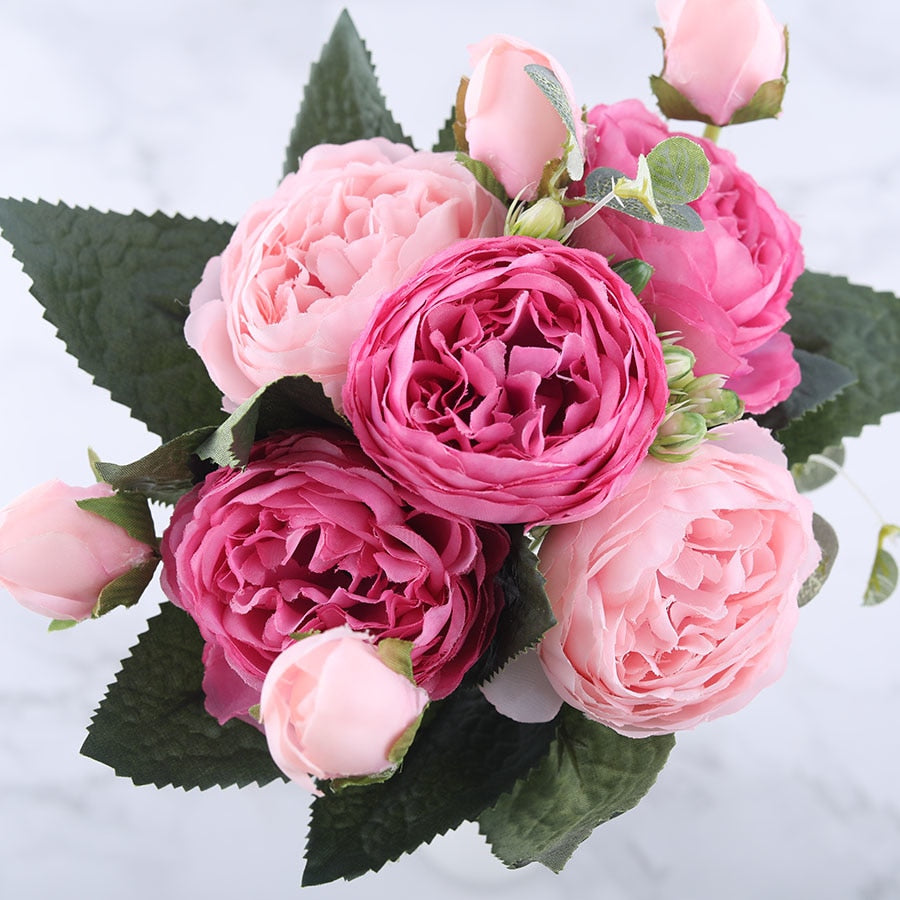 Pink Peony and Rose Home Decor Artificial Flowers Bouquet