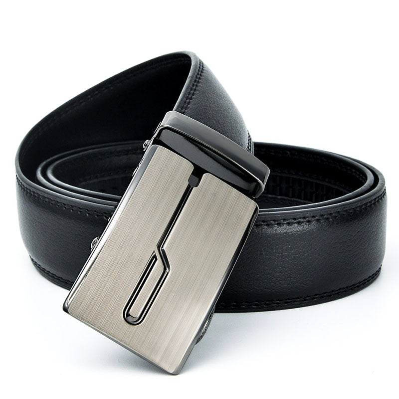 Luxury Genuine Leather Men's Belt with Geometric Buckle