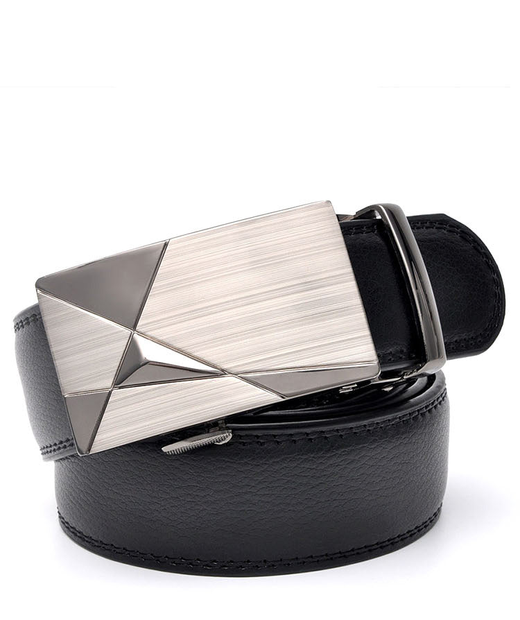 Luxury Genuine Leather Men's Belt with Geometric Buckle