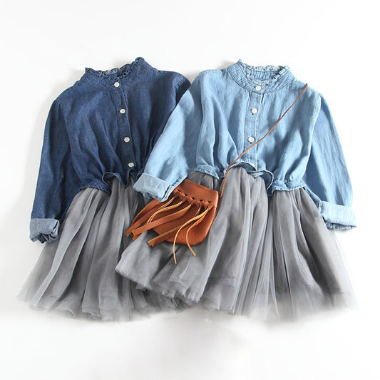 Girl's Denim And Mesh Princess Dresses