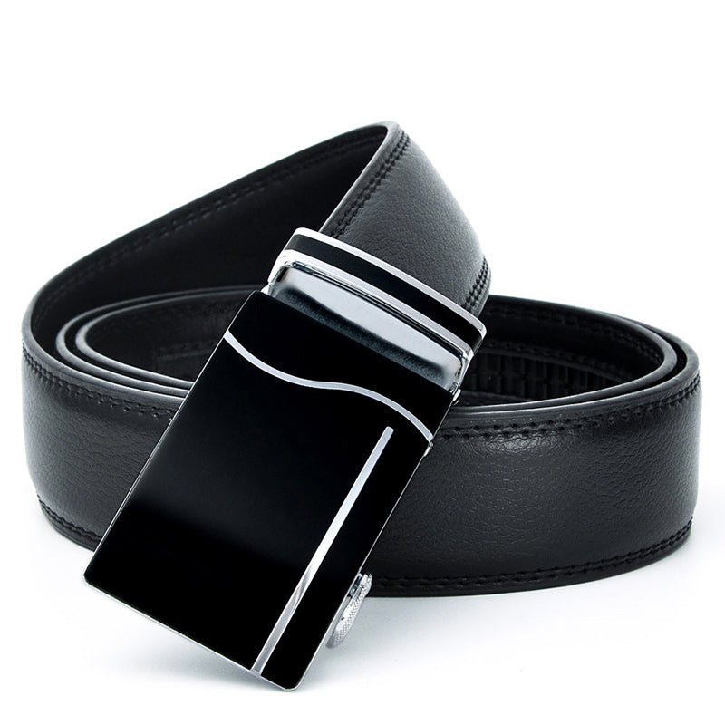 Luxury Genuine Leather Men's Belt with Geometric Buckle