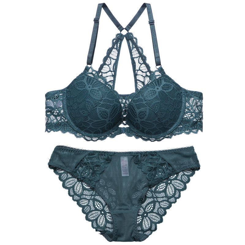 Women's Lace Decorated Lingerie Set with Front Closure