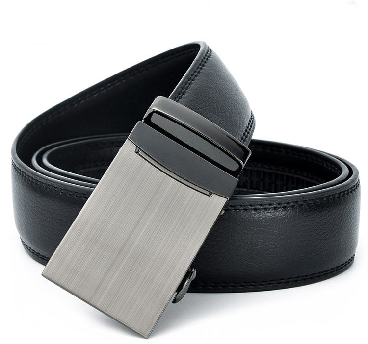 Luxury Genuine Leather Men's Belt with Geometric Buckle