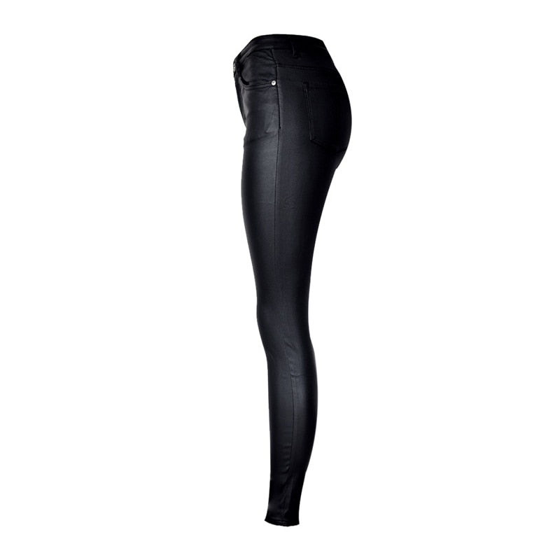 Women's Elastic Skinny Leather Look Jeans