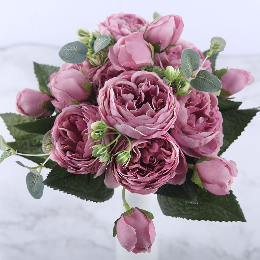 Pink Peony and Rose Home Decor Artificial Flowers Bouquet