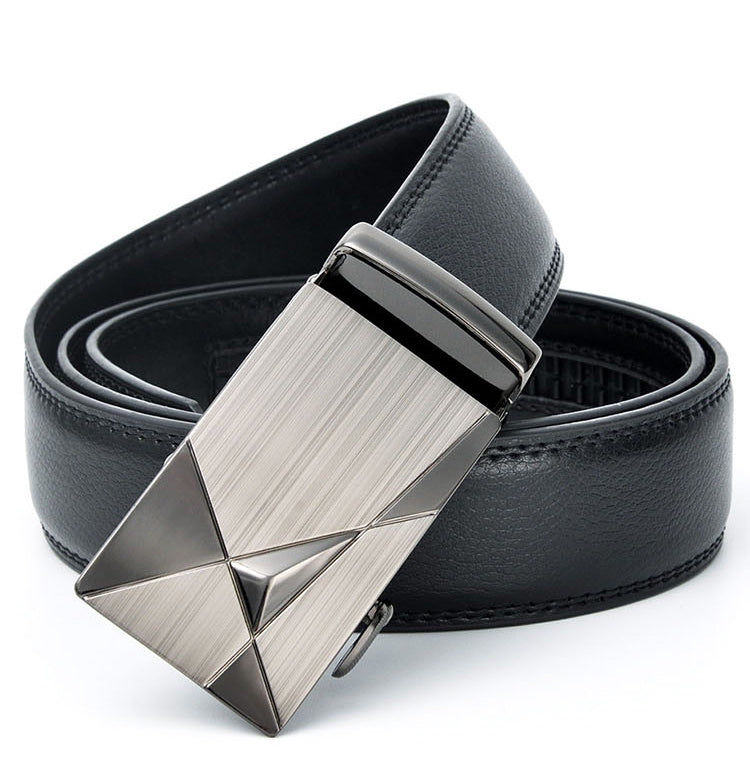 Luxury Genuine Leather Men's Belt with Geometric Buckle